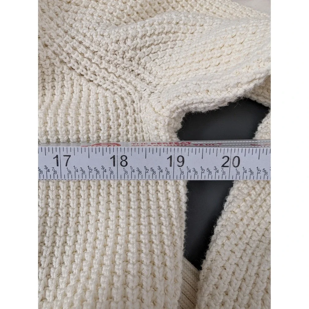 Michael‎ Kors Womens Cream Knit Cowl Neck Sweater Leather Pocket Pullover Chunky